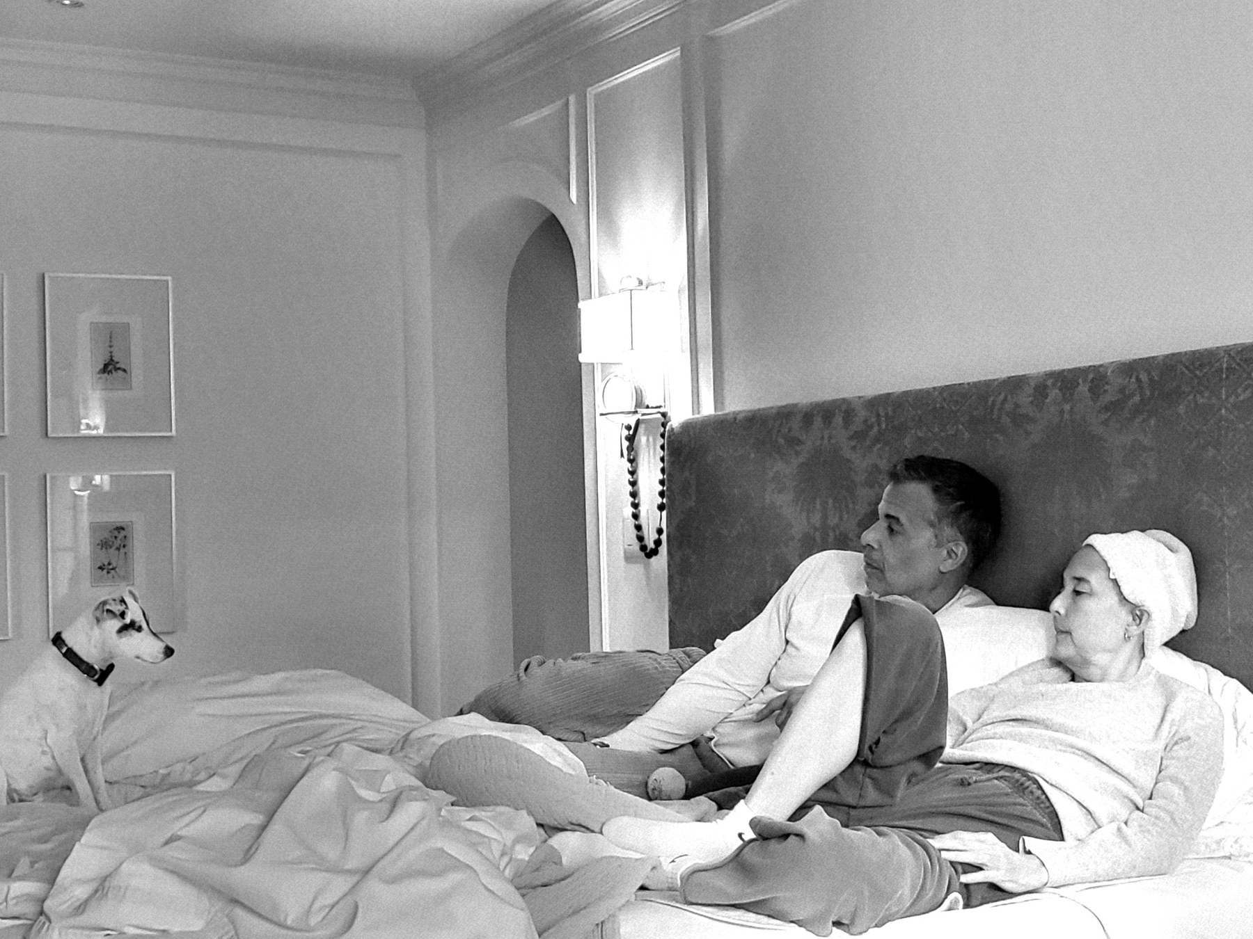 A quiet black-and-white moment at home