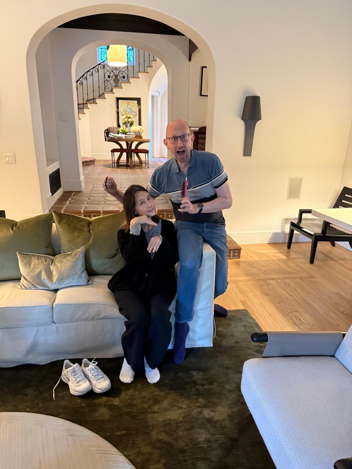 Lisa at home with a friend