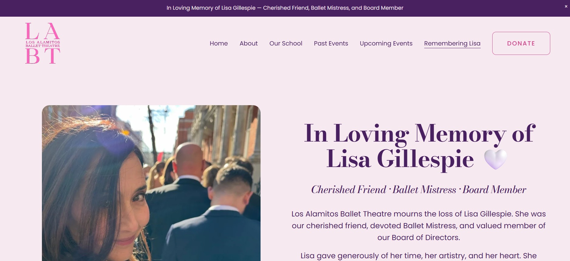 Los Alamitos Ballet Theatre's Remembering Lisa memorial page
